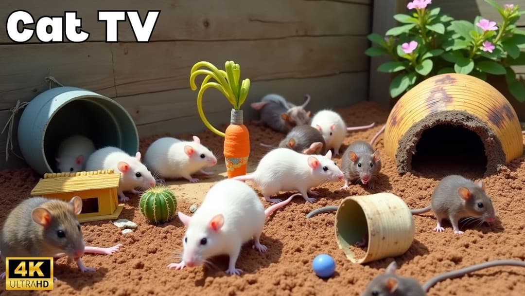 Interactive Cat TV: 4 Hours of  Mice Running, Hiding & Playing on Screen 4k!