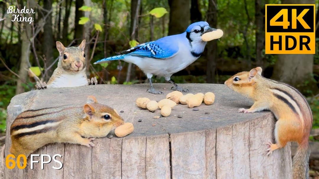 Cat TV for Cats to Watch 😺 Running Chipmunks and Blue Jay Birds Squirrels 🐿 Cat Games 4K HDR