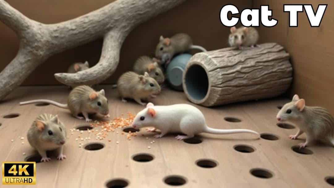 Interactive Cat TV 🎥 Mice Chase & Hide in Wood Holes | 8H Relaxing Cat Video in 4K
