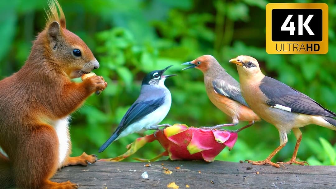 [NO ADS[ Cat TV Relax Your Cat 🐱🐦 Birds and Squirrels in the Woods 🐰 Real Nature Sounds (4K HDR)