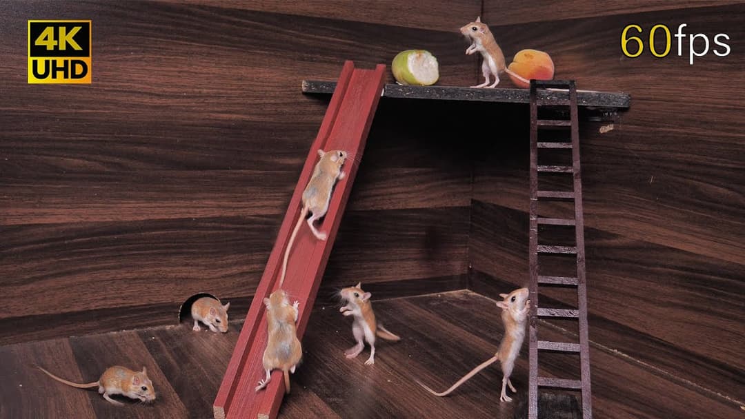 Cat TV Adventurous mouse Climbing the Ladder, Sliding Down, and Playing Hide and Seek 4k 8 hour