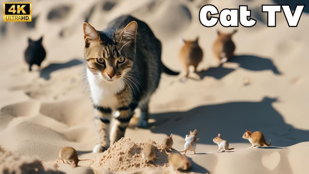 Cat TV for cats to watch: Mice Hide and Seek Fun on screen! 4k 60fps