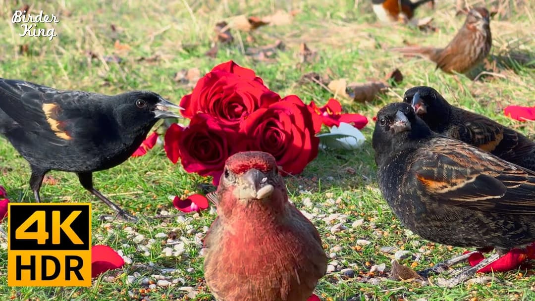 Cat TV for Cats to Watch 😻🐦‍⬛ Happy Birds with Valentine's Day Treats 🌹 4K HDR Cat Games