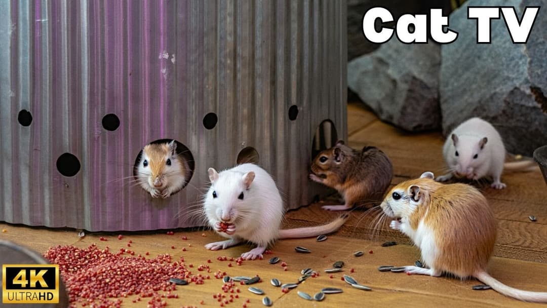 Interactive Cat TV 8H: Tiny Mice Playing Hide & Seek in Maze Hole Chase | 4K UHD Fun!