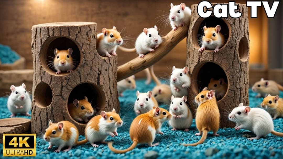 Interactive Cat TV | Tiny Mice Playing Hide & Seek, Wood Hole Chase & Fun –8H of Fun in 4K UHD!