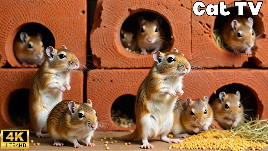 Interactive Cat TV 🐭 Tiny Mice Hide & Seek in Brick Maze | 3H in 4K UHD