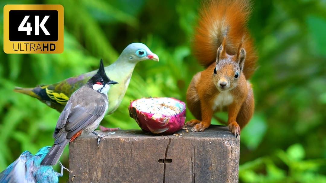 Cat TV NO ADS for Cats to Watch 😺🐦 Singing Squirrels, Cute Birds and Chipmunks 🐿 Cat Games 4K HDR