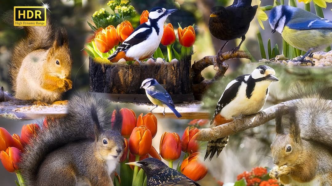 Cat TV: Bird and Squirrel Spring Vibes Compilation🌻🐦10 hrs (4K HDR) No Ads