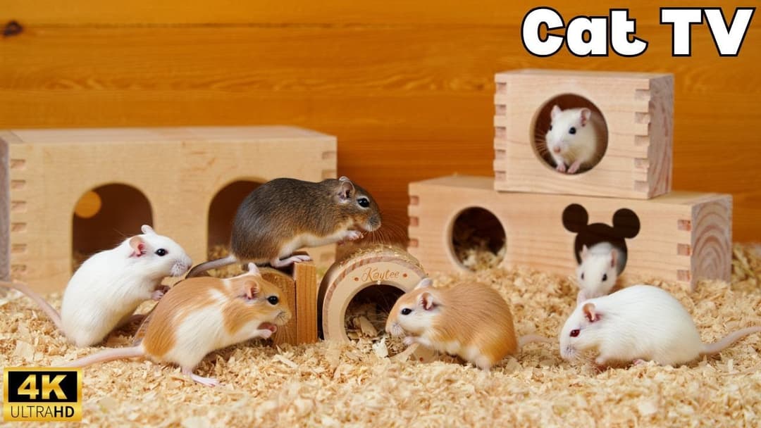 Cat TV | Ultimate Tiny Mice Playing Hide & Seek, Wood Hole Chase & Fun – 3H in 4K UHD 60fps