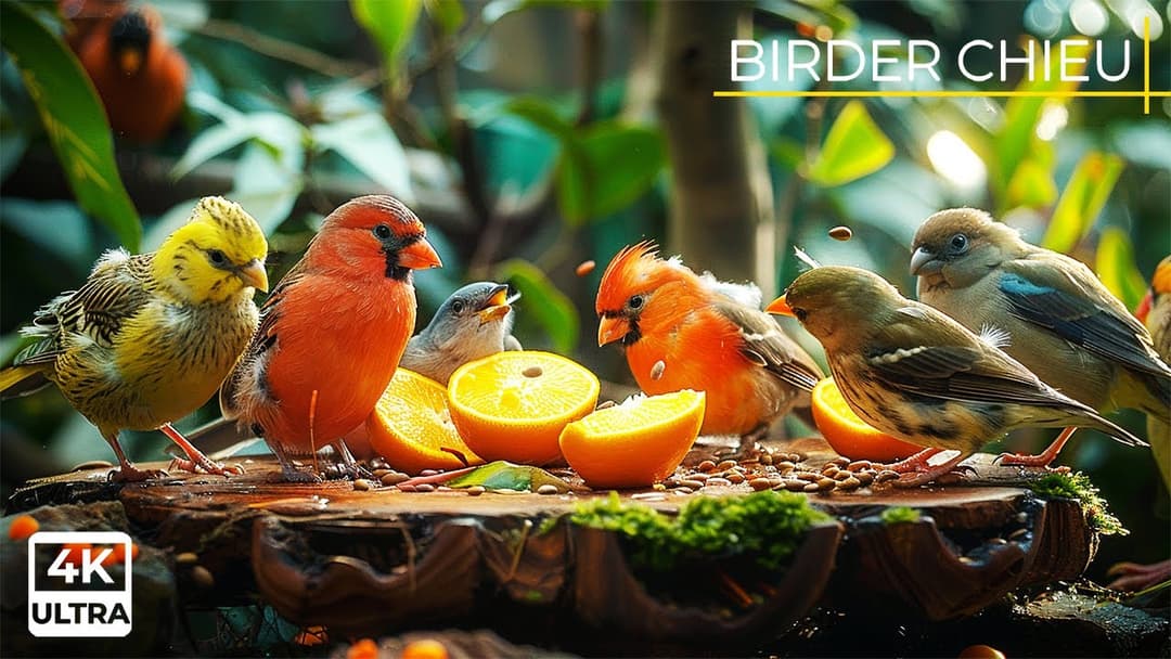 🔴😸Birds and Squirrels Discover Food in the Garden 🕊️🐿️ Live 12 Hours in Ultra HD 😺