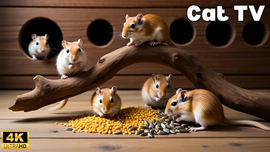 Interactive Cat TV: 8H of Tiny Mice in Wooden Maze | 4K UHD Hide & Seek for Cats