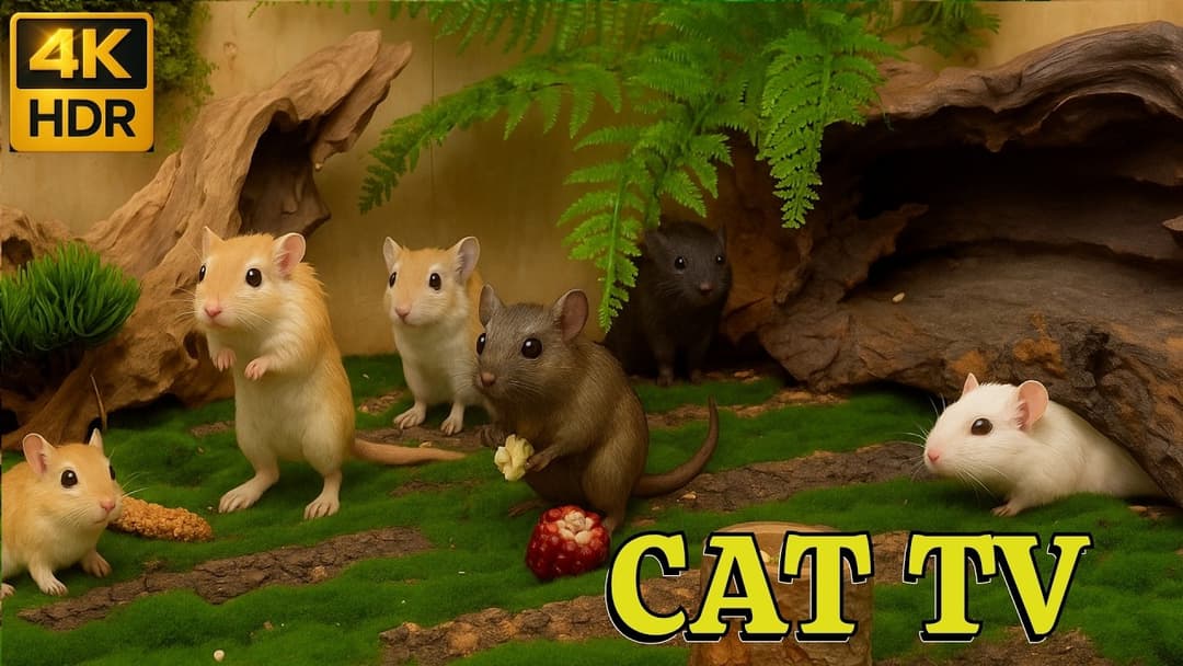 Cat TV 🐾 Mice Hide & Seek, Playing and Scurrying in Tiny Forest | 4K HDR for Curious Cats