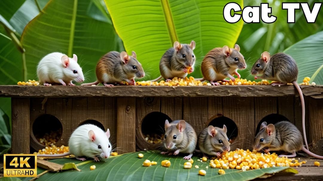 Interactive Cat TV 🐭 Tiny Mice Hide & Seek in Banana garden Maze | 8 Hours in 4K UHD