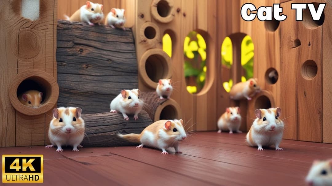 Interactive Cat TV | Tiny Mice Playing Hide & Seek & Woods Hole Chase – 8H in 4K UHD