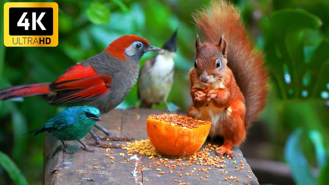 Cat TV for Cats to Watch 😸 Shy Birds & Persistent Squirrels 🕊️🐿️ Videos for Cats 4K HDR 60FPS