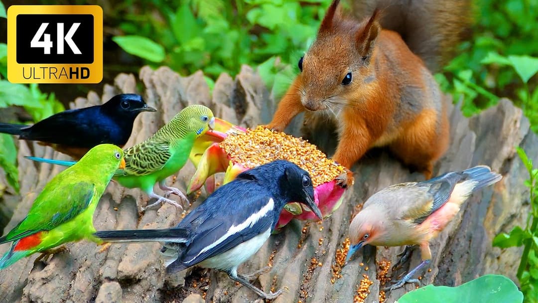 [No Ad Interruptions] Cat TV 😺 Playful Birds Squirrels in the Forest 🐿️ 4 Hours videos for cats 4K