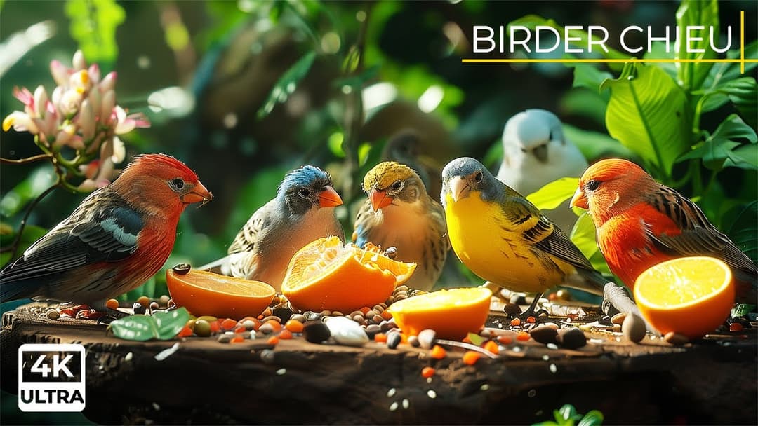 Birds and Squirrels Feast Together in the Garden 🕊️🐿️ Video For Cats to Watch 😸