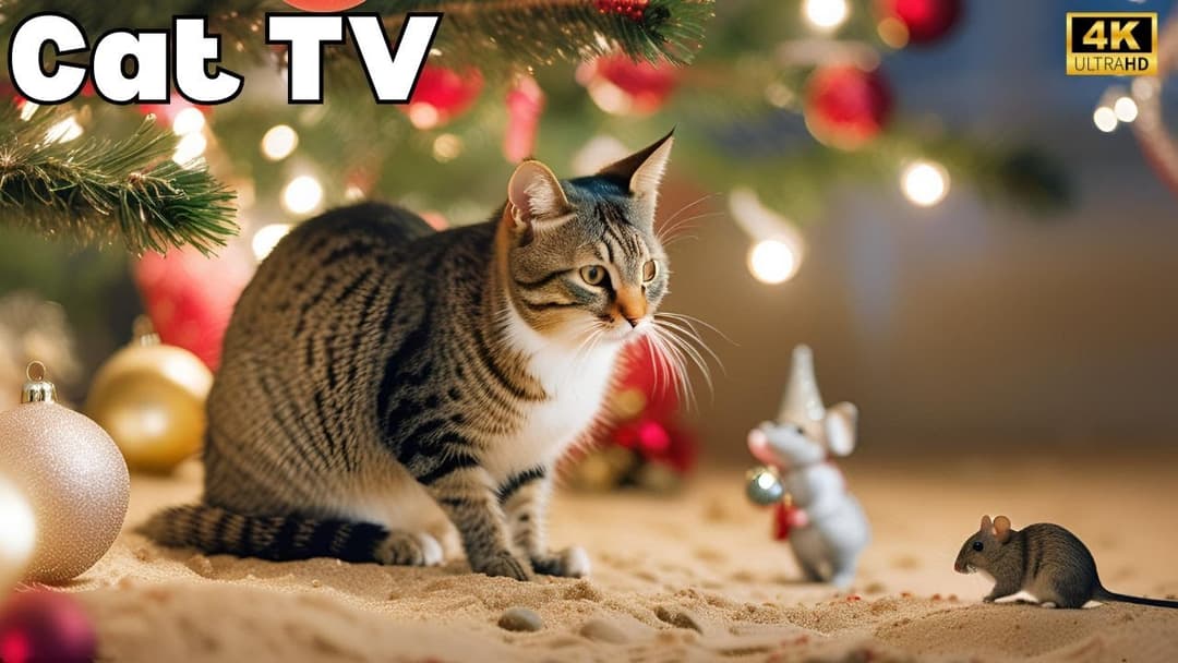 Cat TV for Cats to Watch🐱| Christmas Mouse sand grabbing, hide & seek and playing on full screen! 4K
