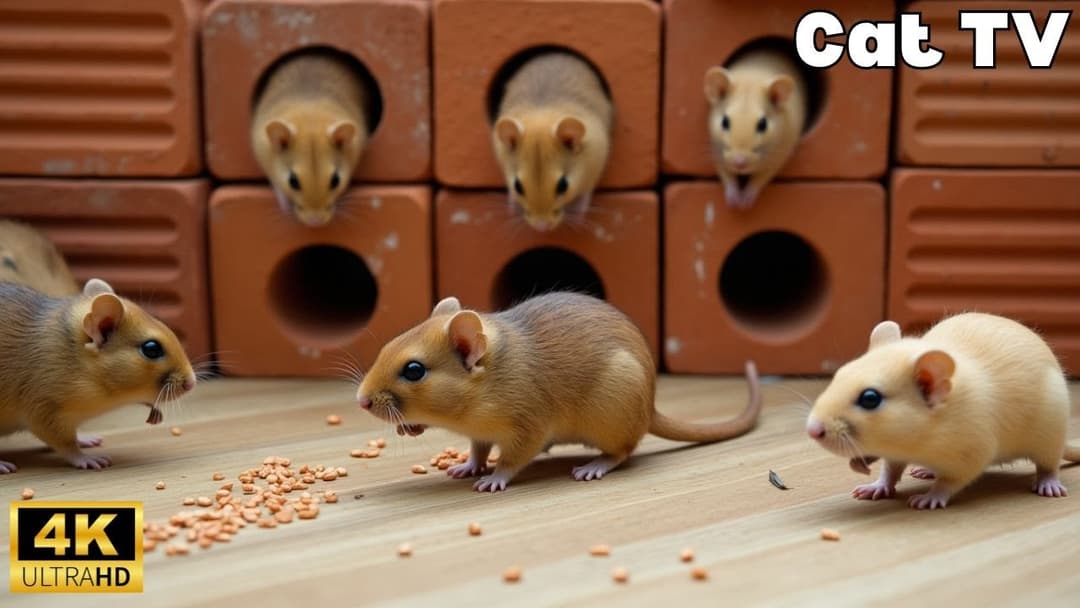 Ultimate Cat TV | Tiny Mice Playing Hide & Seek & Brick Hole Chase – 8H in 4K UHD