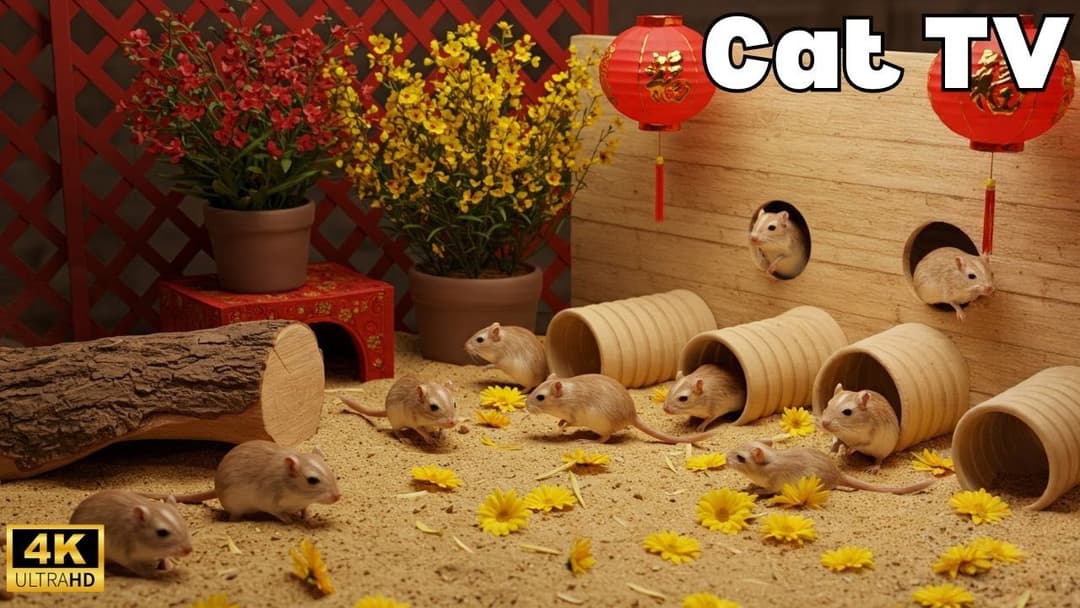 4K Cat TV: Mice Playing Hide & Seek in Jerry’s Mouse Hole!