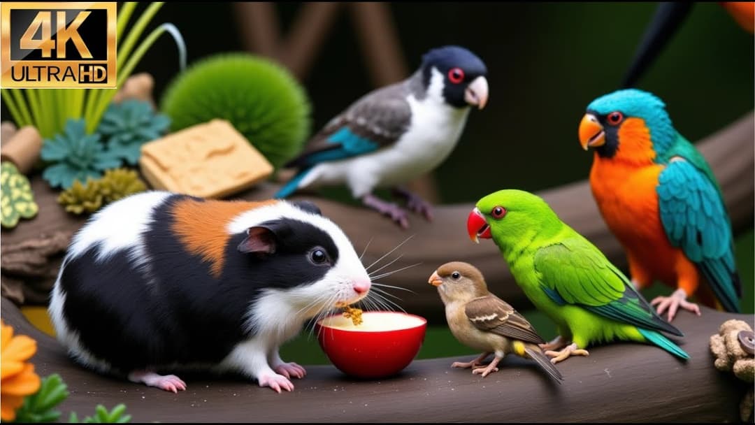 Magical Cat TV for Cats 😻 Birds Dine & Guinea Pigs  Scamper Around  🐹🐦 Video for Cats 4K HDR