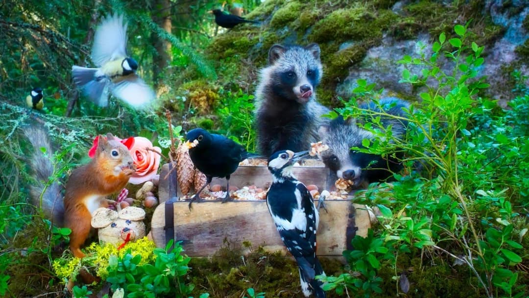 CAT TV NO ADS😺 Forest Party with Squirrels, Birds & Tanuki Puppies🦝10 hours Nature Fun for Everyone