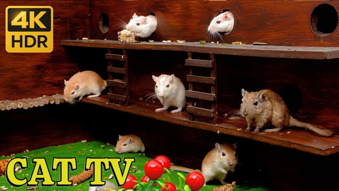 4K HDR Mice Playtime for Cats: Ladder-Climbing Mice for Non-Stop Fun