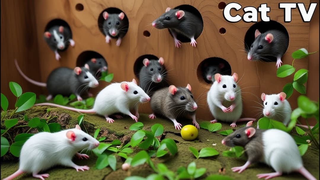 Cat TV: Tiny Mouse Popping Up & Hide & Seek Fun Through Wood Stem Holes | 4H of Fun in 4K UHD!