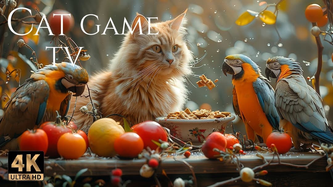 🔴😻 LIVE 12 Hours Ultra HD 😻 Birds & Squirrels Gather on the Table 🐦🐿️ Relaxing Cat TV 😸