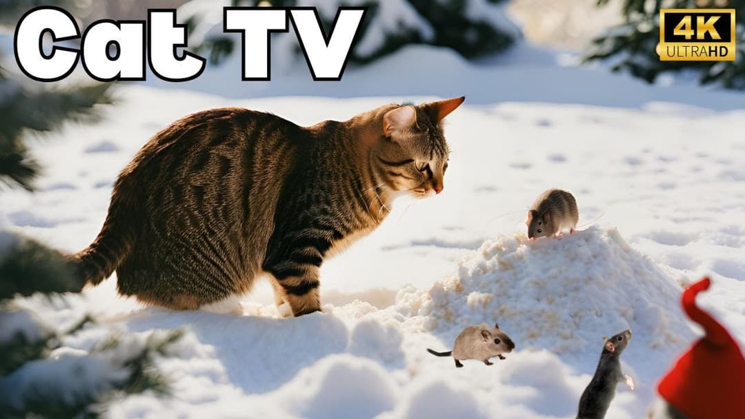 Cat TV for Cats to Watch🐱| Christmas Mouse sand grabbing, hide & seek and playing on full screen 4K