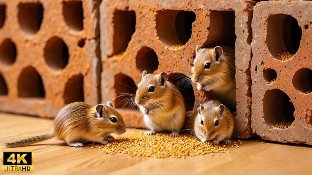 Interactive Cat TV Mouse | Tiny Mice Playing Hide & Seek & Brick Hole Chase – 8H in 4K UHD