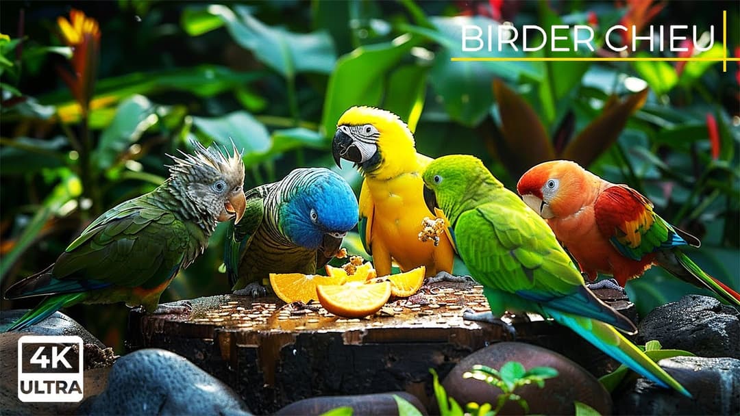 🔴😸 Birds & Squirrels Eat on a Garden Rock 🕊️🐿️ Live 12 Hours in Ultra HD 😺