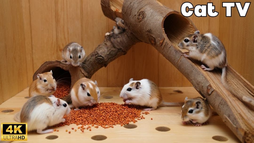 Cat TV | Ultimate Tiny Mice Playing Hide & Seek, Wood Hole Chase & Fun – 8H in 4K UHD 60FPS