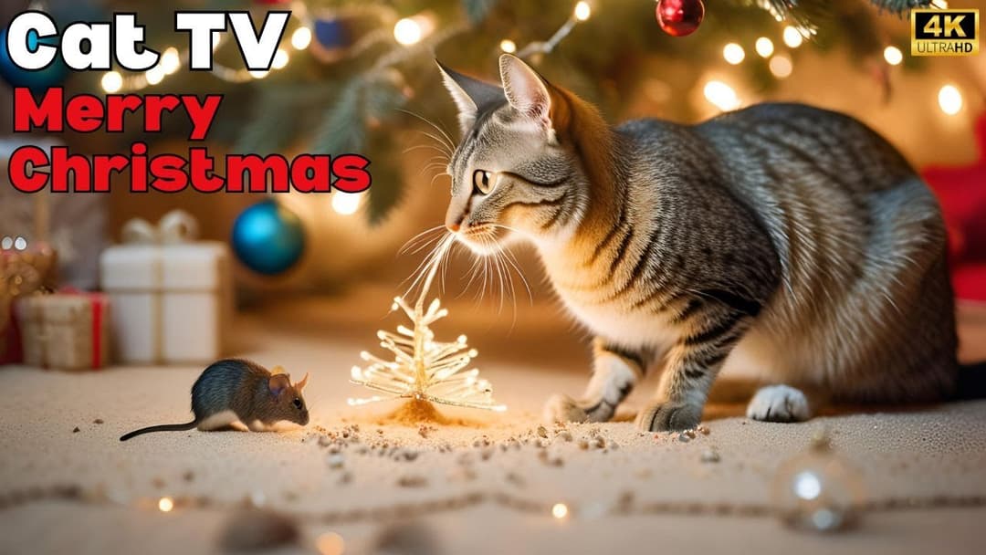 Cat TV for Cats to Watch🐱| Christmas Mouse sand grabbing, hide & seek and playing on full screen 4k🐱