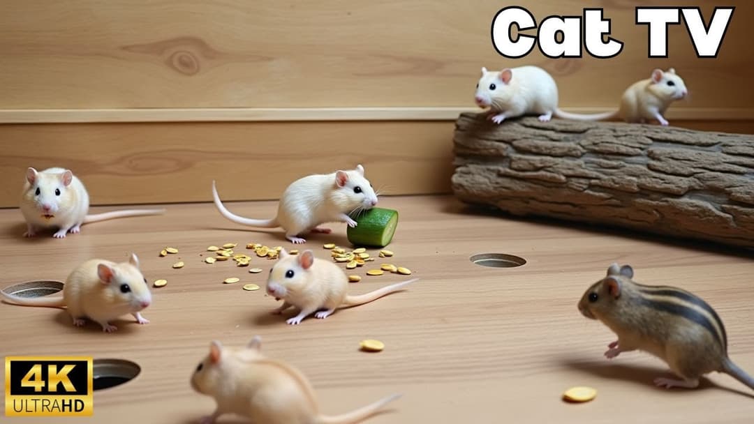 Interactive Cat TV 🐭 | 8H Tiny Mice Playing Hide & Seek in Tunnels | 4K UHD Series