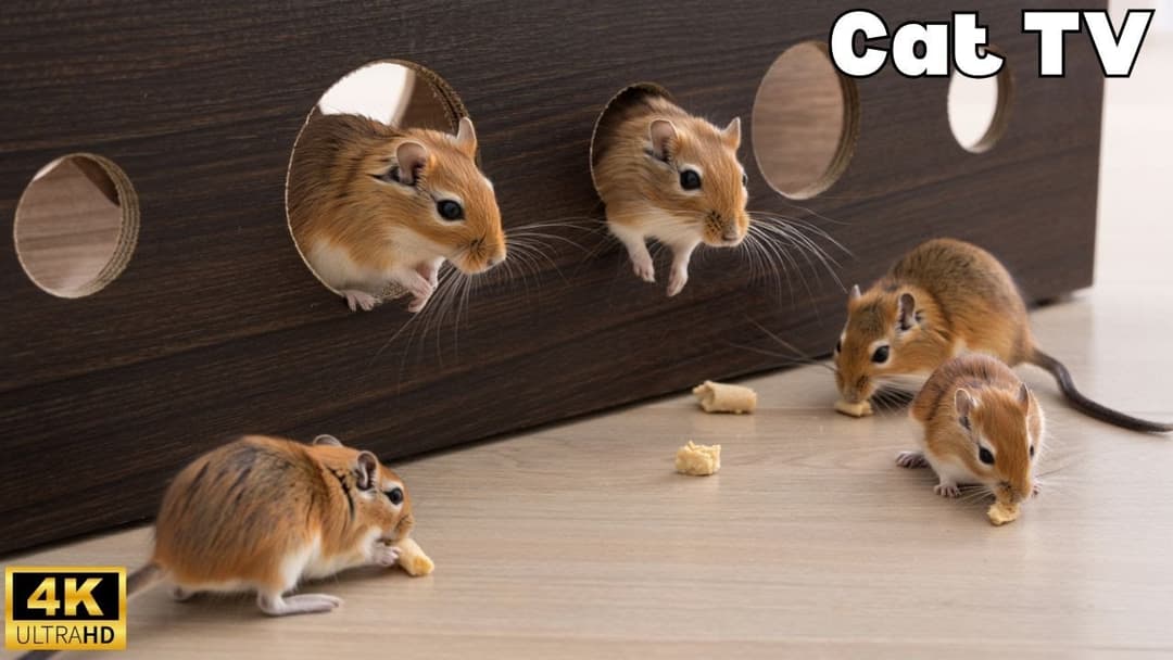 3 Hour Cat TV: Mice Hide & seek, Squeak & Play in Wood Hole Maze | Feline Entertainment in 4K!