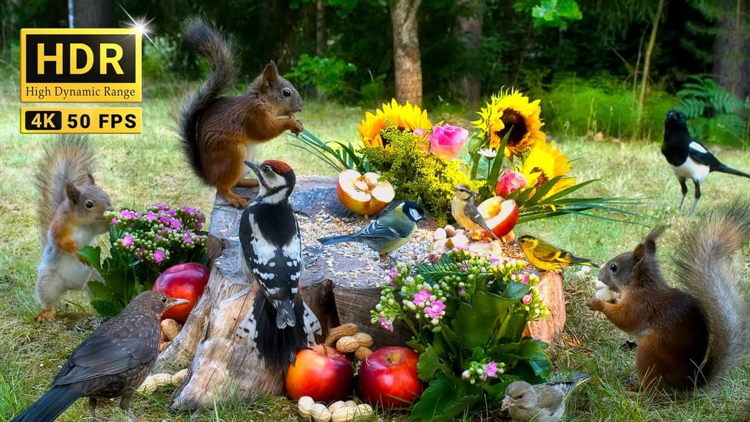 Hang Out with Summer Squirrels & Birds: 10 hours Nature Fun for Cats & Dogs & Humans Alike  (4K HDR)