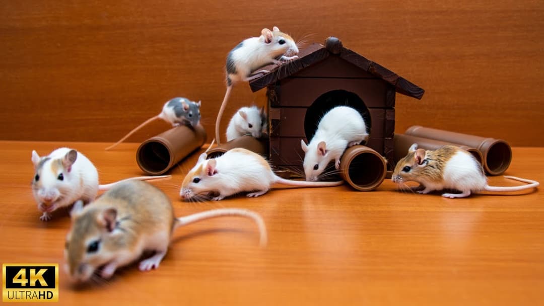 Interactive Cat TV 8H: Tiny Mice Playing Hide & Seek in Maze Hole Chase | 4K UHD Fun!