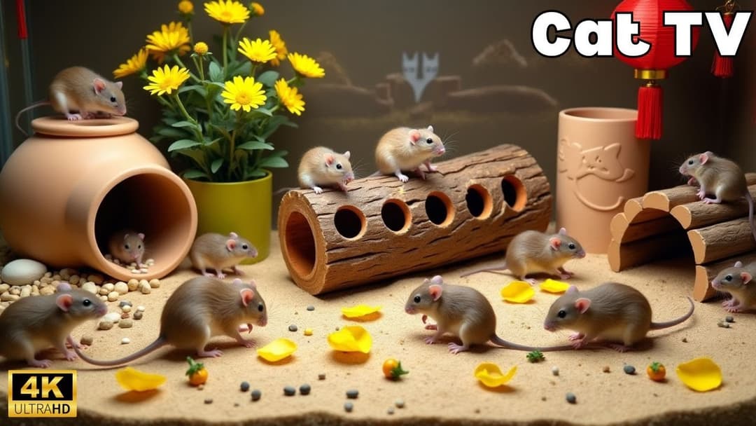 Interactive Cat TV: 8 Hours of  Mice Running, Hiding & Playing on Screen 4k!