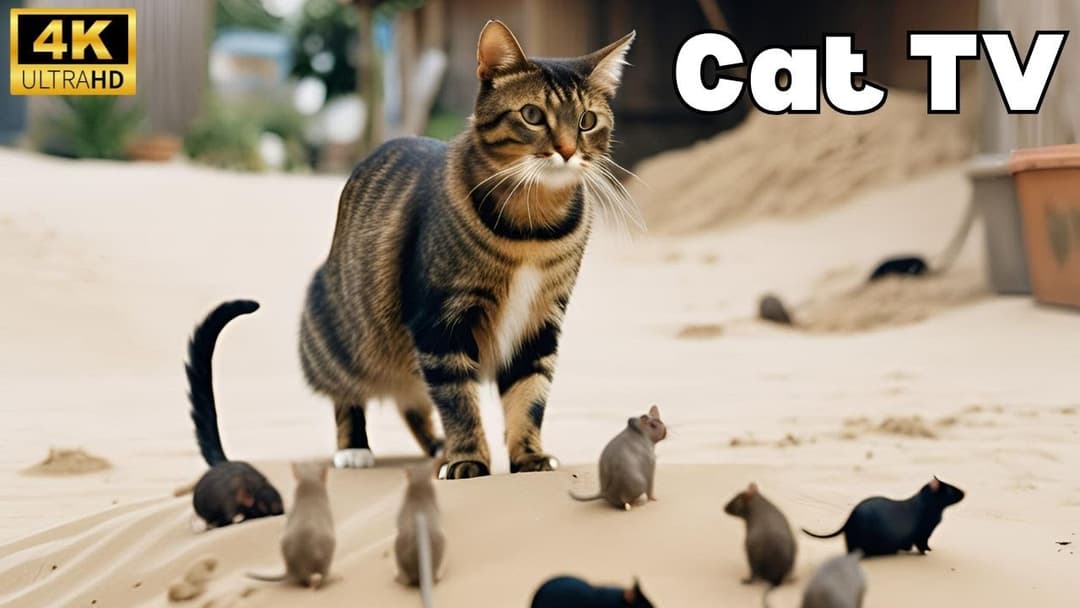 Cat TV for cats to watch: Non-Stop Fun for Cats: Mice Hide & Seek, Digging Sand & Playing in 4K!