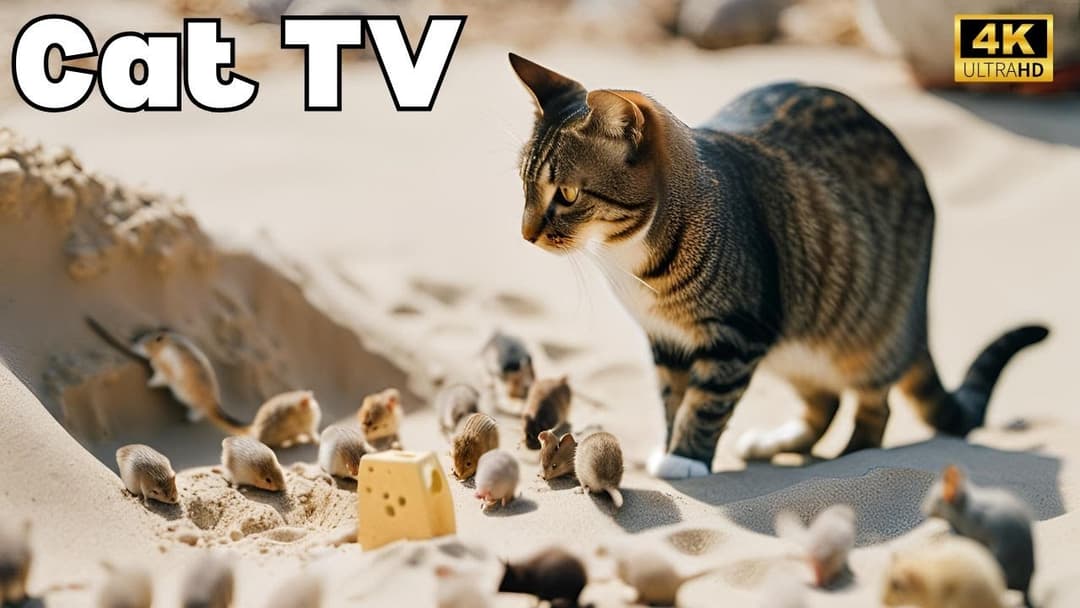 Cat TV for Cats to Watch🐱| Mouse sand grabbing, hide & seek and playing on full screen 4k UHD!