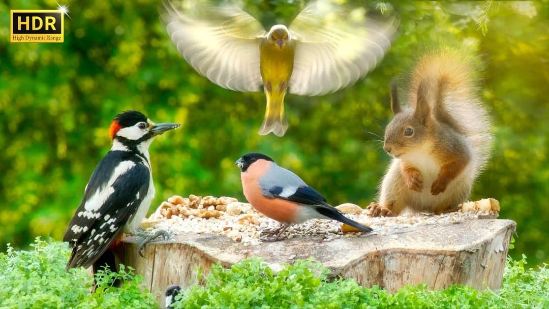 Cat TV😻 Backyard BIRDS for Cats to Watch and their Squirrel friends🕊️🐿️