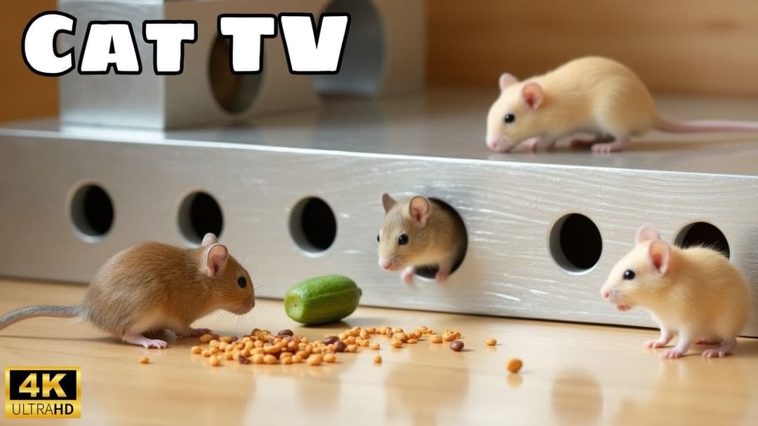 Interactive Cat TV: Mice Hide and Seek Fun! 4k 60fps