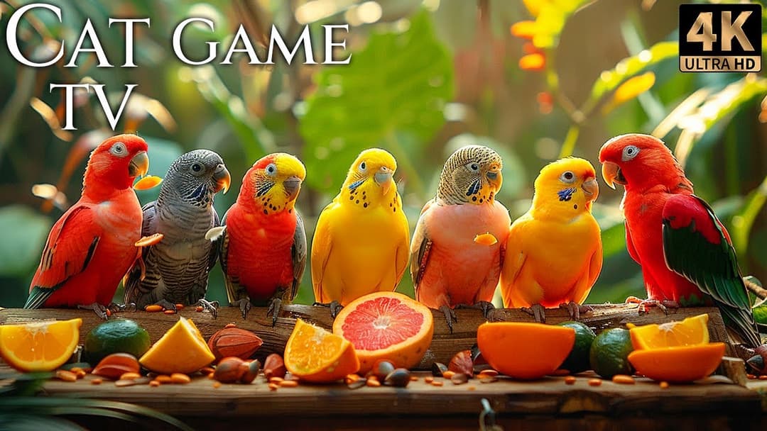 🔴😻 Cat TV for Cats 😸 Birds and Squirrels Discover Food Pile on Wood Table  🕊️🐿️ Live 12 Hours 4K HDR