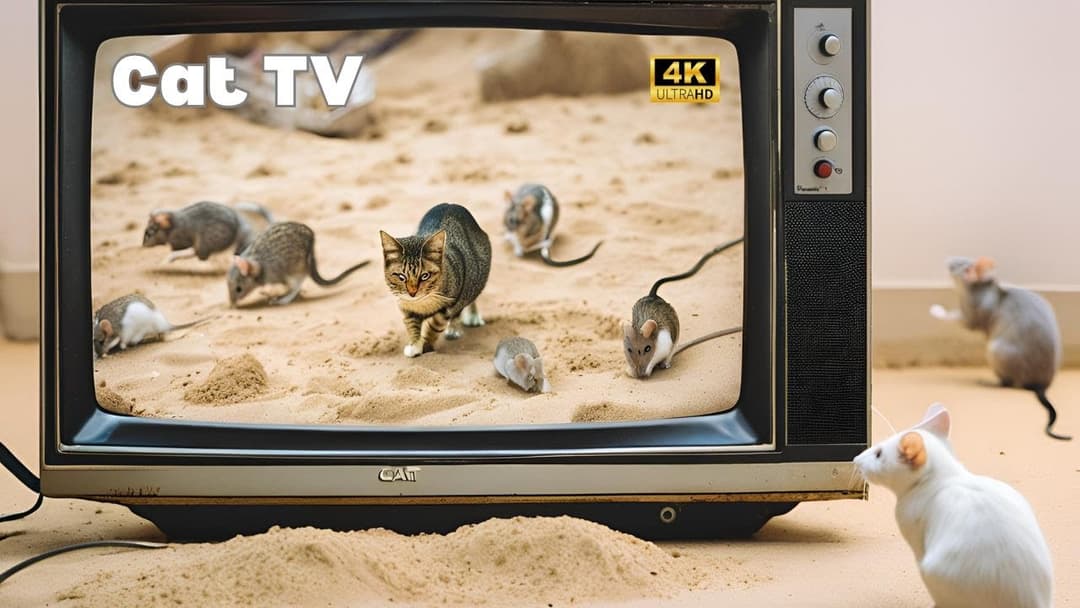 Cat TV for Cats to Watch🐱| Mouse sand grabbing, hide & seek and playing on full screen 4k UHD!