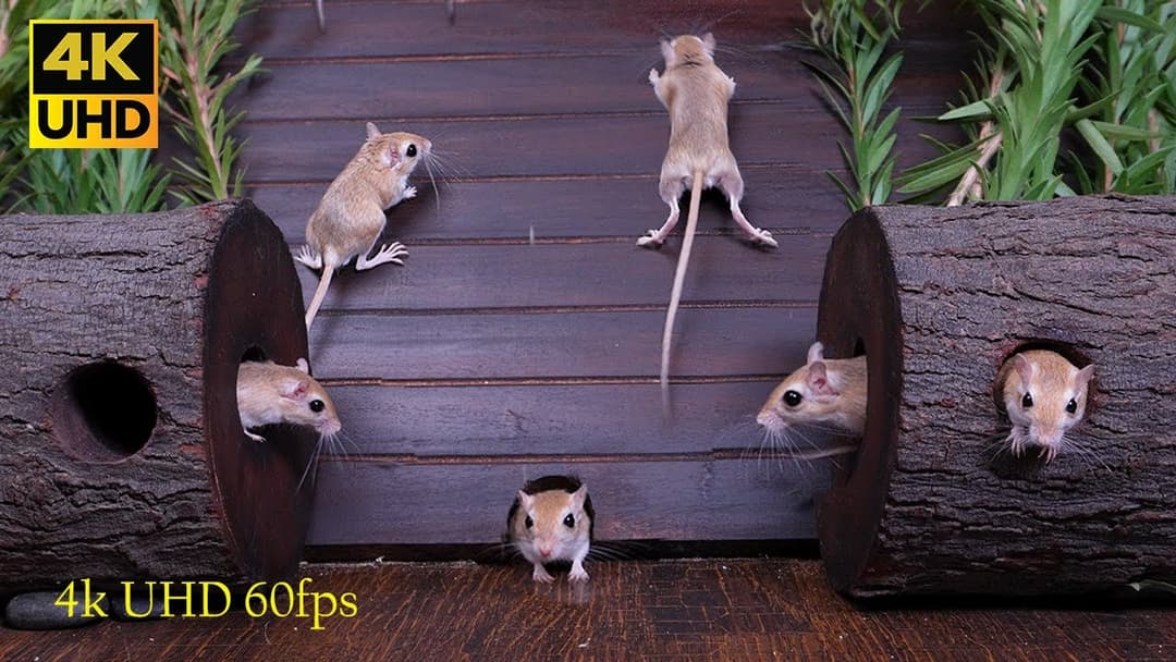 Cat TV Adventurous Mouse Scales Wooden Ramp and Hide & Seek fun for cats to watch 4k
