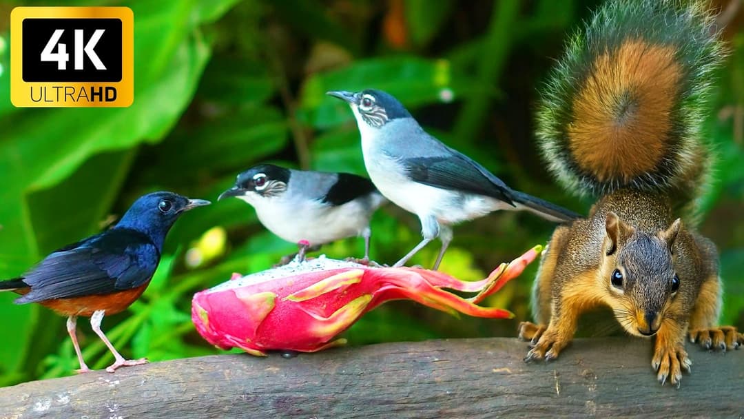 Cat TV for Cats to Watch 😺🐦 Birds and Squirrels devour Fruit 🐿 Cat Games 4K HDR