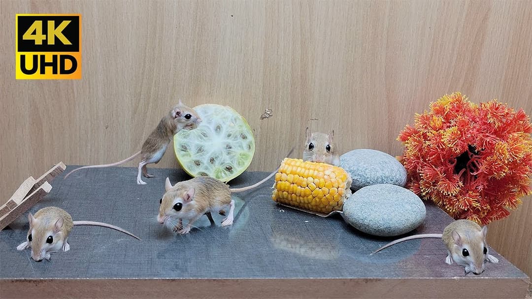 Cat TV mouse video for cats to watch | Amazing mice squeaking & activity on food table 4k UHD