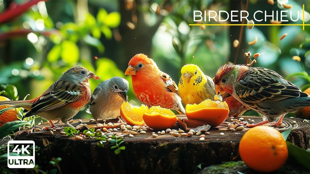🔴😸Birds & Squirrels Eat in the Evening Sun 🕊️🐿️ Live 12 Hours in Ultra HD 😺